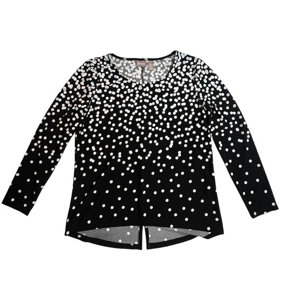 Chico's Tops - Chico Blouse Sz 1 Black Long Sleeve White Polkadots Preppy Casual Workwear Top